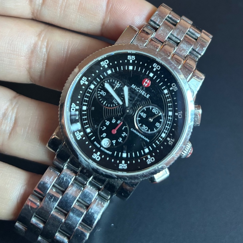 MICHELE Sport Sail Chronograph Steel Black Dial 38mm Ladies Watch MW01C00D9002